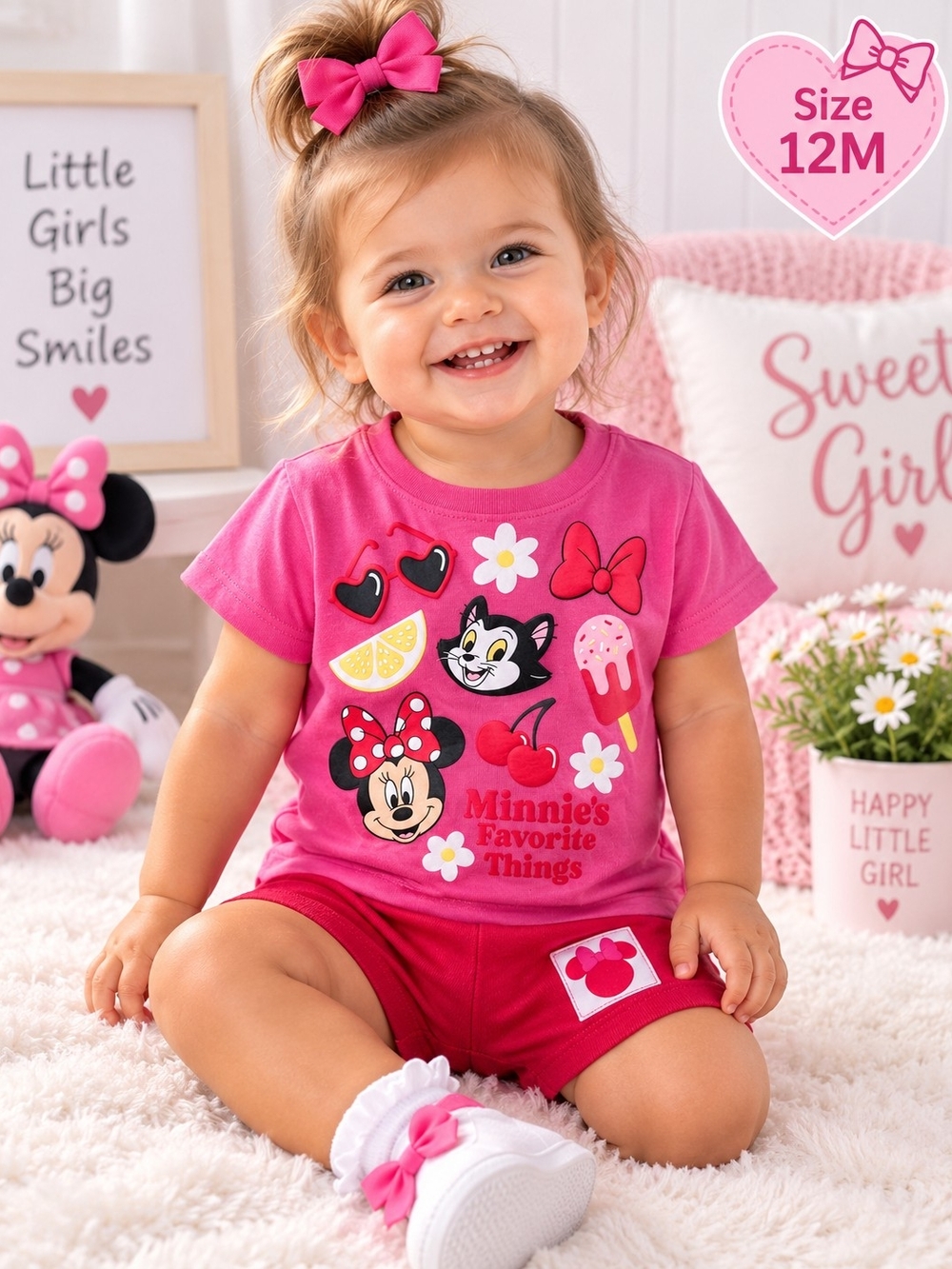 Disney Minnie Mouse NWT 2-Piece Minnie's Favorite Things Outfit Set 12M Pink Tee